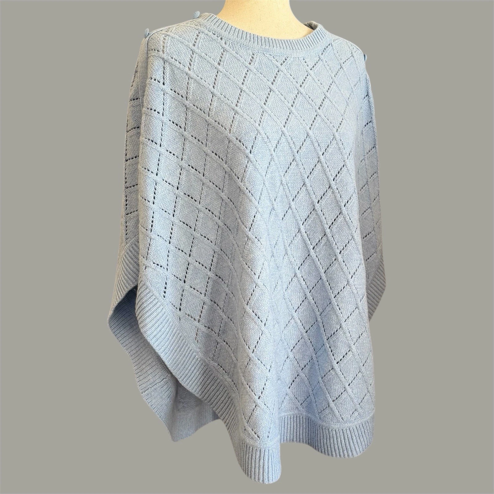 Talbots Fisherman Sweater Poncho S Lattice Pointelle Knit Cozy Coastal Grandma