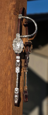Vintage Moran SMS Silver-Mounted Western Show Headstall, Dark Oil Silver Two Ear