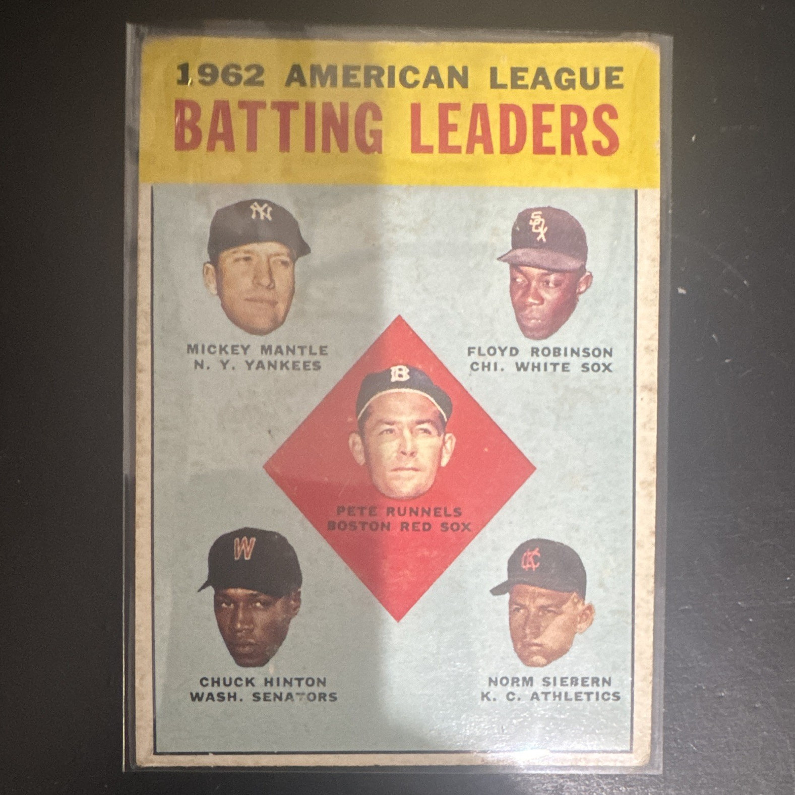 Topps 1963 Topps League Leaders 1962 AL Batting Leaders #2 Mantle Runnels