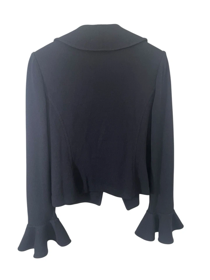 Cárdigan Suéter St. John Talla 10 Negro Manga Campana Volantes Delantero Tejido LEER Foto 2 de 4