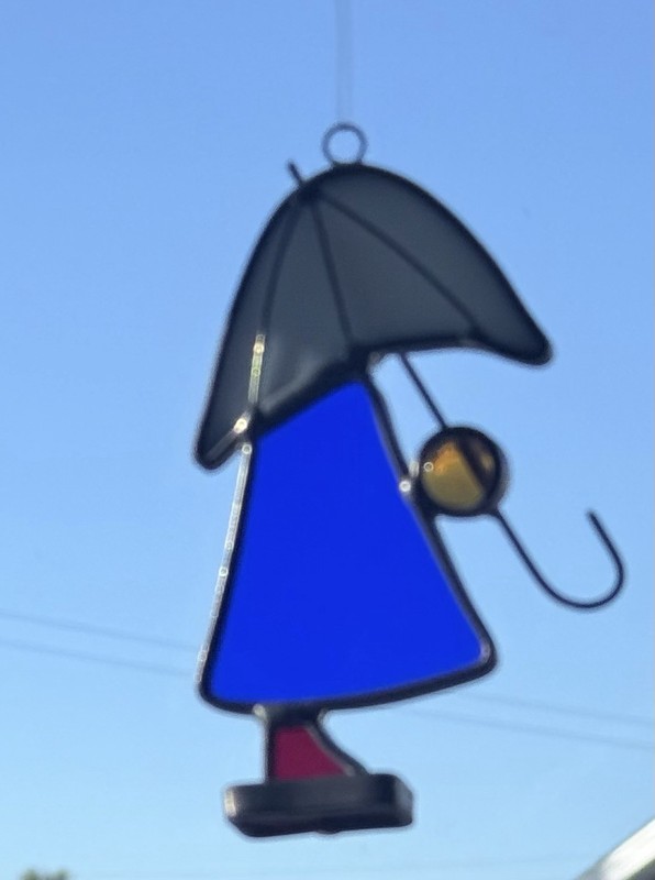 Vintage Stained Glass Sun Catcher Girl with White Umbrella, 6.5" x 4"