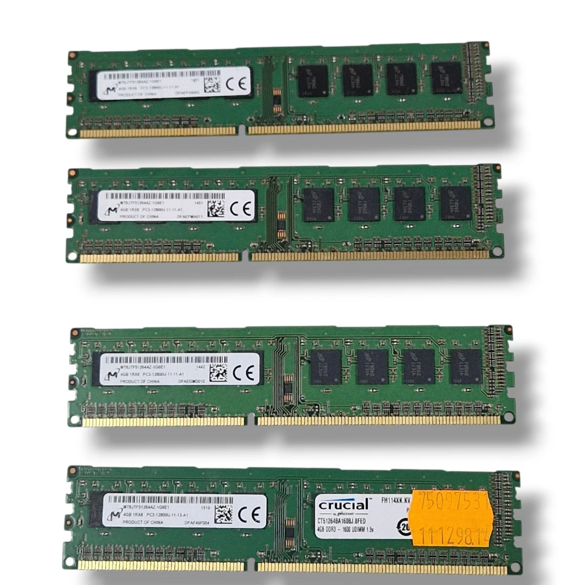Lot De 4 Barrettes Mémoire RAM DDR3 4Go - 1600 MHz - Comme Neuves