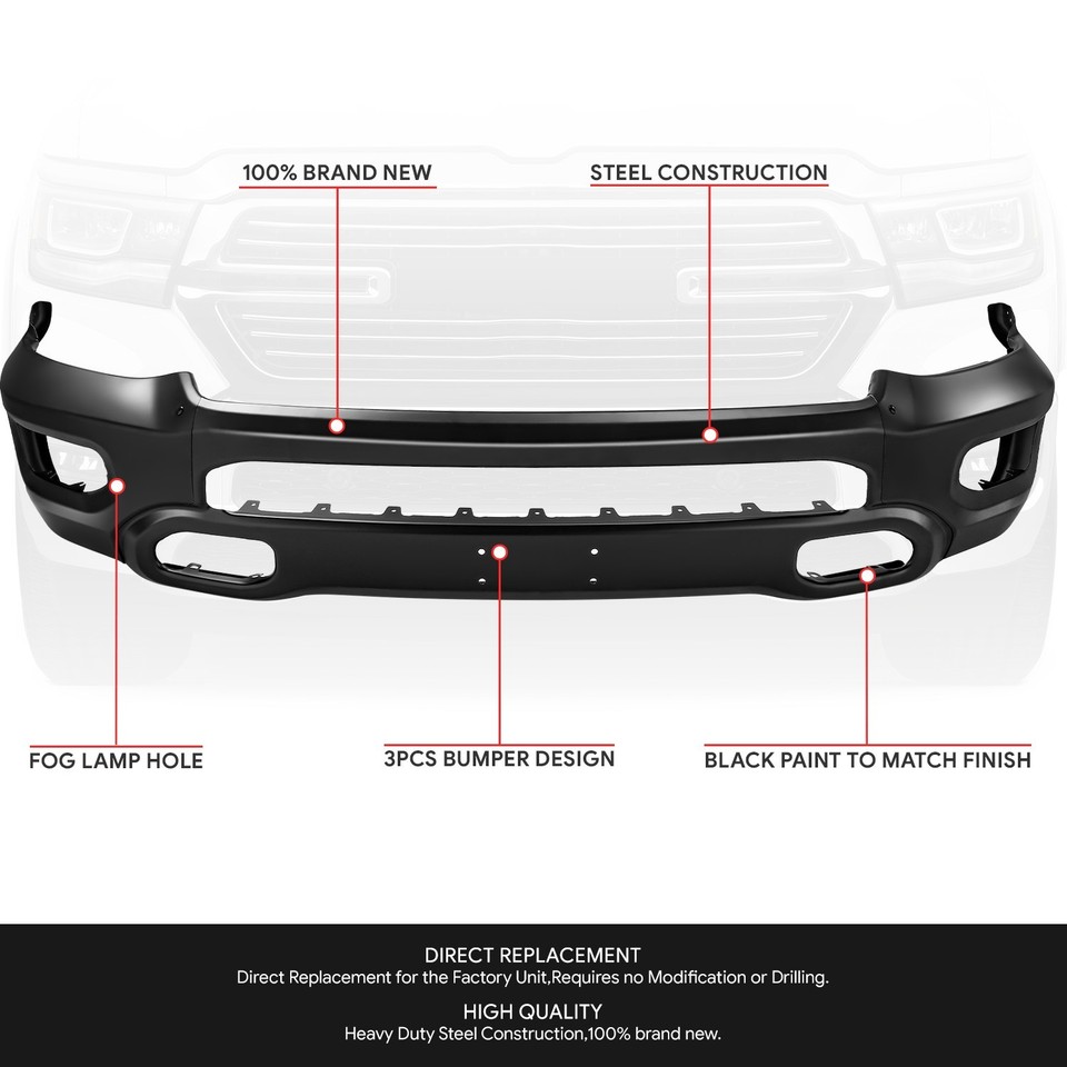 Kojem Front Bumper Face Bar for 2016-2019 Chevy Chevrolet Silverado 1500 LD Replacement for GM1002869 84029793 23243115 Split Bumper Steel Powder Coated Black