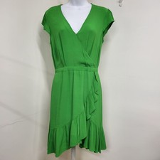 J Crew Dress Women's ~Size 0~ Green Crepe Flounce Ruffled Faux Wrap Mini Preppy 