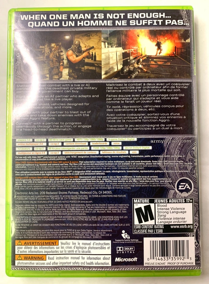 Army of Two (Microsoft Xbox 360, 2008)  CIB Game - Image 4 of 4