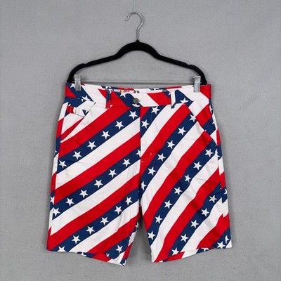 Royal & Awesome Golf Shorts Men 34 Red White Blue Stars USA Patriotic Americana