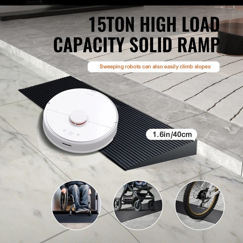 KFFKFF Cuttable Threshold Ramp Rubber Wheelchair Ramp Solid 1.6" Rise 35.4" Wide