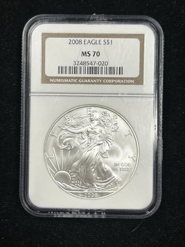 2008 NGC Certified American Eagle S$1 in MS70 Condition ASE; 99.9% Silver (L211)