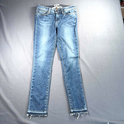 Paige Skyline Ankle Peg Jeans Womens 28 Stretch Raw Hem Medium Wash USA Made