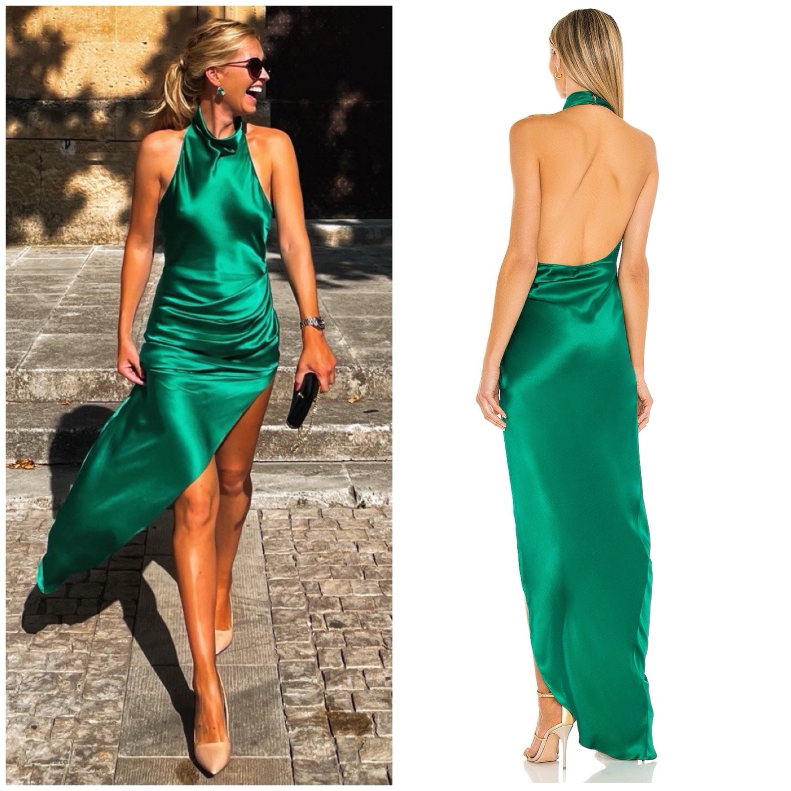 Amanda Uprichard x Revolve Samba Halter Gown Size Large Dark Emerald Green
