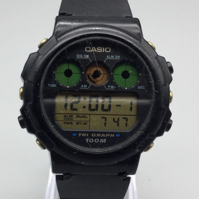 時計 CASIO TGW-10 Tri Graph Vintage Casio Tri Graph Watch Mens 40mm 100M Chronograph 827 TGW