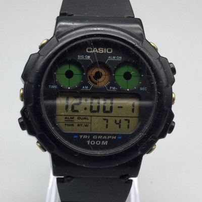 Vintage Casio Tri Graph Watch Mens 40mm 100M Chronograph 827 TGW