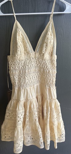 Isabelle's Cabinet Ivory Crochet Mini Sundress Sleeveless Strappy Size S