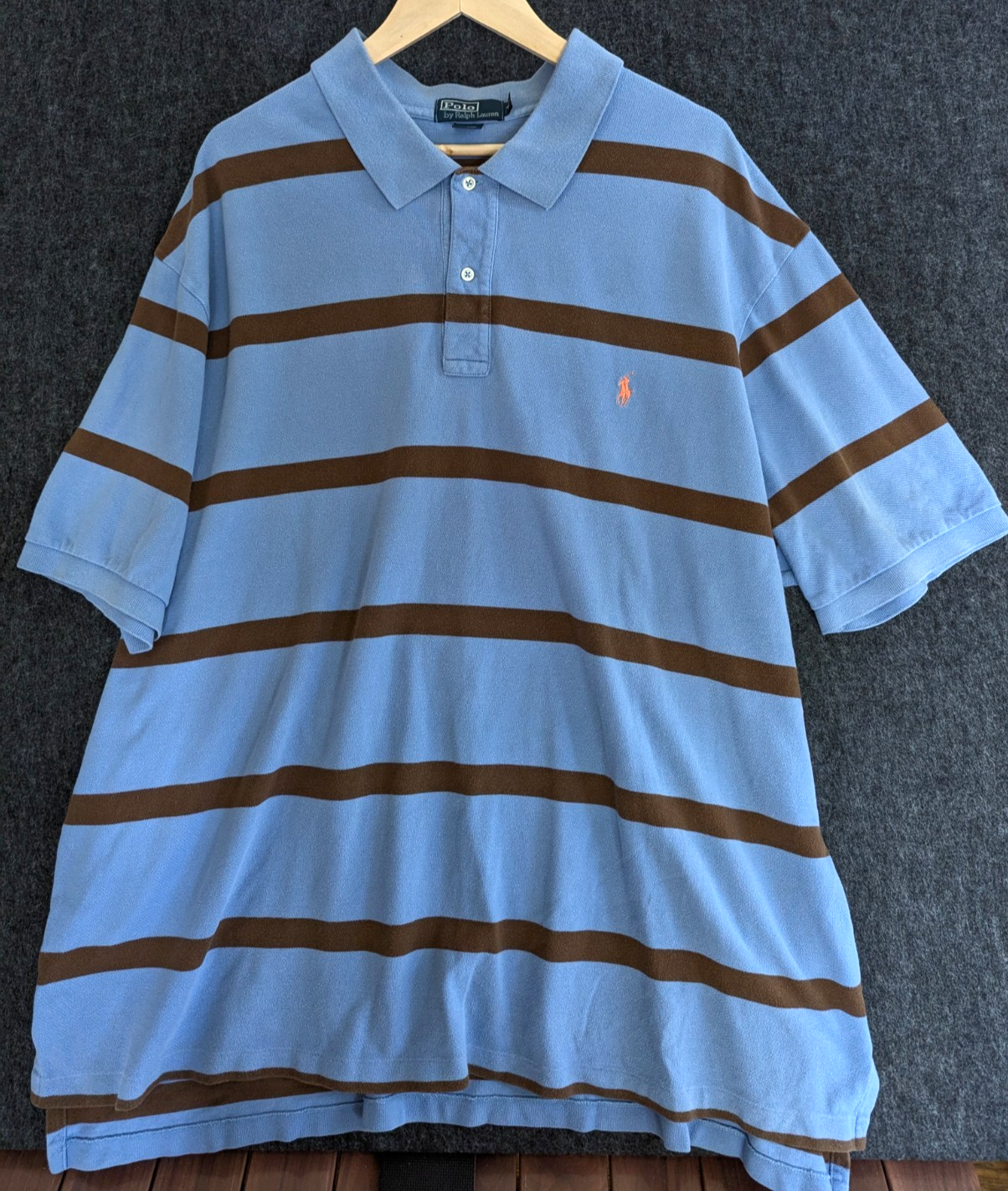 Polo Ralph Lauren camicia manica corta polo uomo taglia 4XB blu a righe logo pony