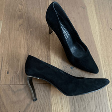 Vintage 90s Stuart Weitzman Novelty Heel Black Suede 3 8.5