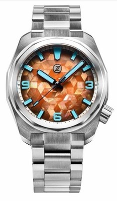 Zelos Hammerhead Field Watch Orange Ember Mosaik MOP Dial Limited Edition