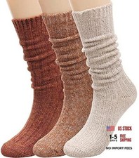 Women's Cotton Knit Crew Socks - Thick, Warm Wool Slouch Socks - Multi-014