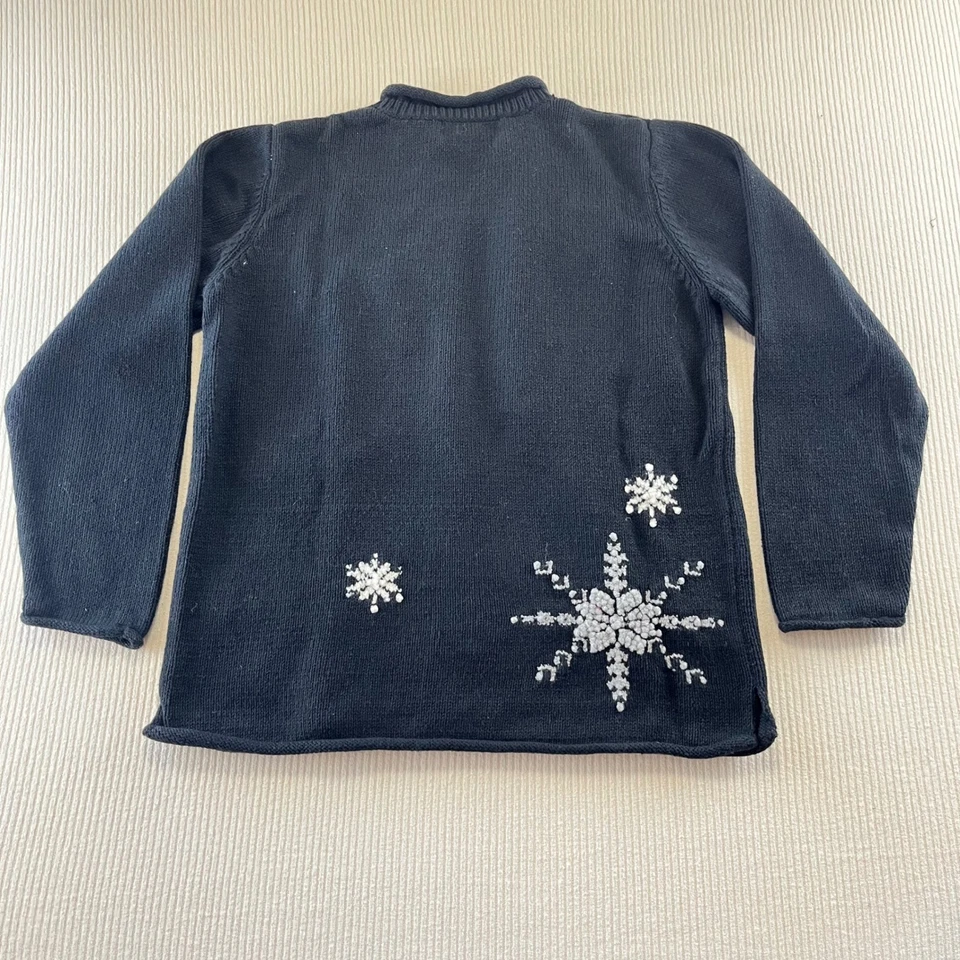 Marisa Christina 女式黑色雪花卷领毛衣 M 码 — 第 2/4 张图片