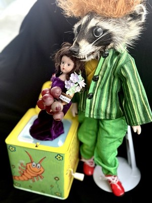 Drop Dead Fred Raccoon Bad Taxidermy Oddity Doll and custom Jack in the Box 