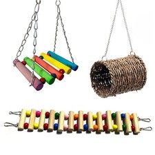 3pcs Bird Parrot Bird Wooden Ladder Bird Cage Swing Natural N1G9