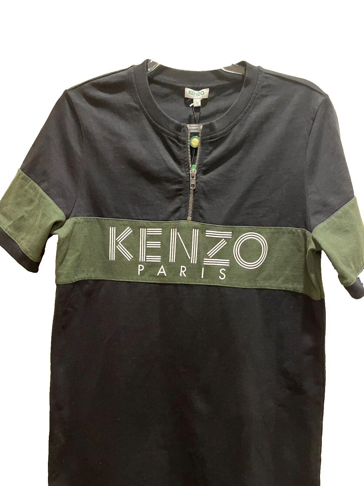 T shirt abito midi Kenzo Paris verde nero manica corta taglia S nuova righe rugby