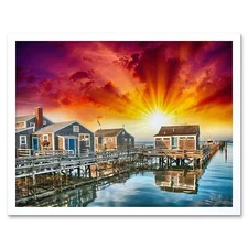 Photography Composition Sunset Nantucket Wooden Houses 12X16 Inch Framed Print