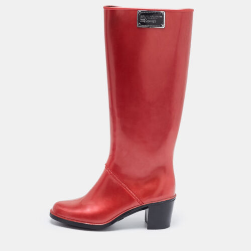 Marc by Marc Jacobs Red Rubber Block Heel Knee Length Boots Size 37 - 第 1/10 張圖片