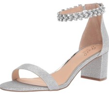 Jewel Badgley Mischka Women  s Bradley Silver Ankle Strap Heels Sz. 6M NEW