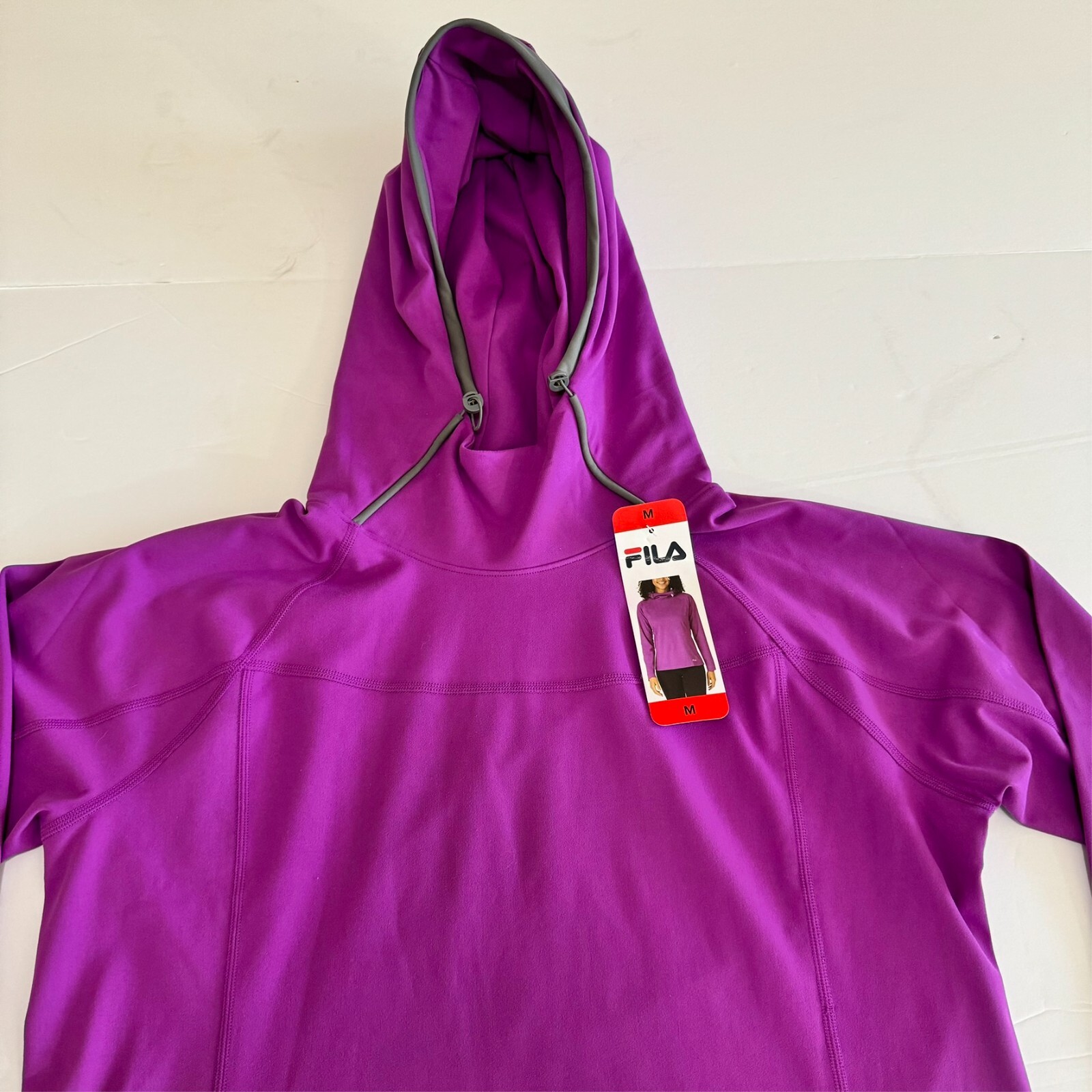 Felpa con cappuccio FILA donna Activewear allenamento collo imbuto viola taglia media nuova con etichette