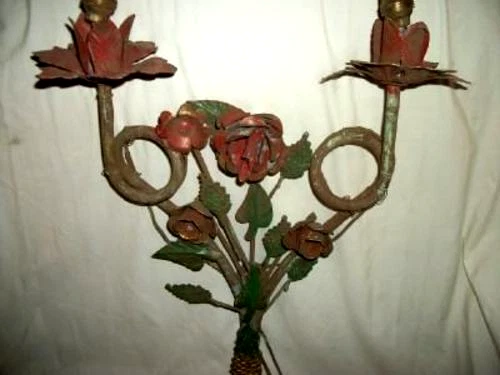 LÁMPARA APLIQUE FRANCÉS TOLE AÑOS 30 ROSAS ESTILO ITALIANO TOLEWARE PINTURA ORIGINAL Foto 4 de 4