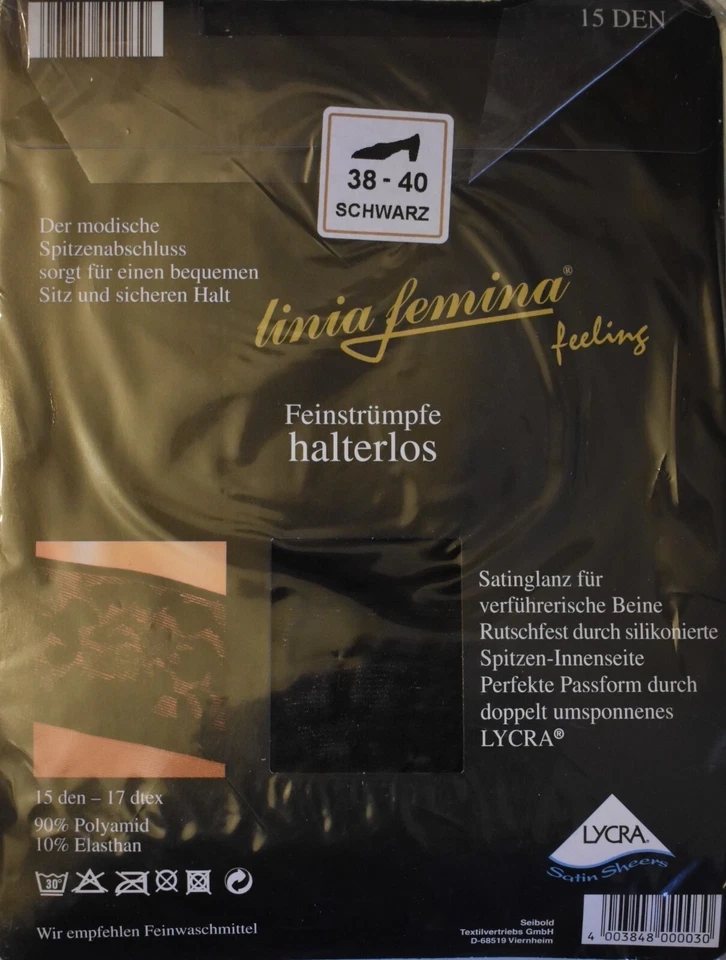 Linia Femina, Feinstrümpfe halterlos mit Spitzenabschluss, 15 Den - Bild 2 von 2