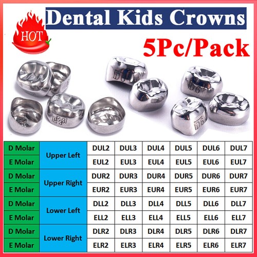 Corona Dental Acero Inoxidable Molar Primario para Niños Pedo DUL2-DUL7 EUR2-EUR7