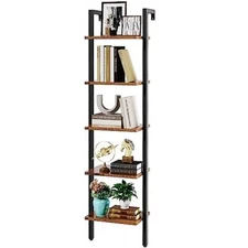 BOOKSHELF Bookcase Wall Mounted Open Display Rack Rustic Brown 5 Tier YMYNY
