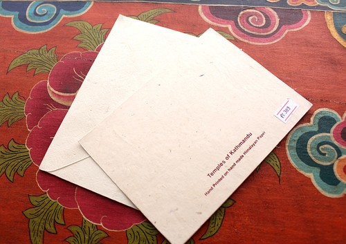 Nepalese Temples and Stupa Painted Handmade Lokta Paper Greeting Card - Picture 2 of 2