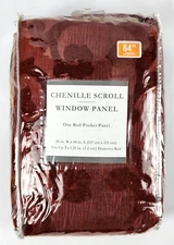 Chenille Scroll Window Panel One Rod Pocket Panel 50 in W x 84 in L