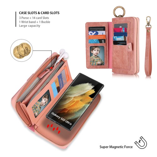 Pour Samsung Galaxy S24 S23 S22 S21 Etui Portefeuille Cuir Magnétique Amovible Fermeture Éclair - Photo 30 sur 46