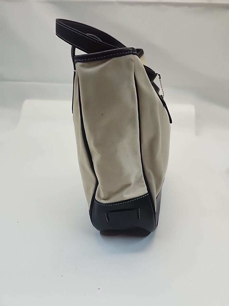 Coach Hampton Tote Bag Canvas Leather Tan & Black 7706 Coach Hampton Tote Bag Canvas Leather Tan & Black 7706
