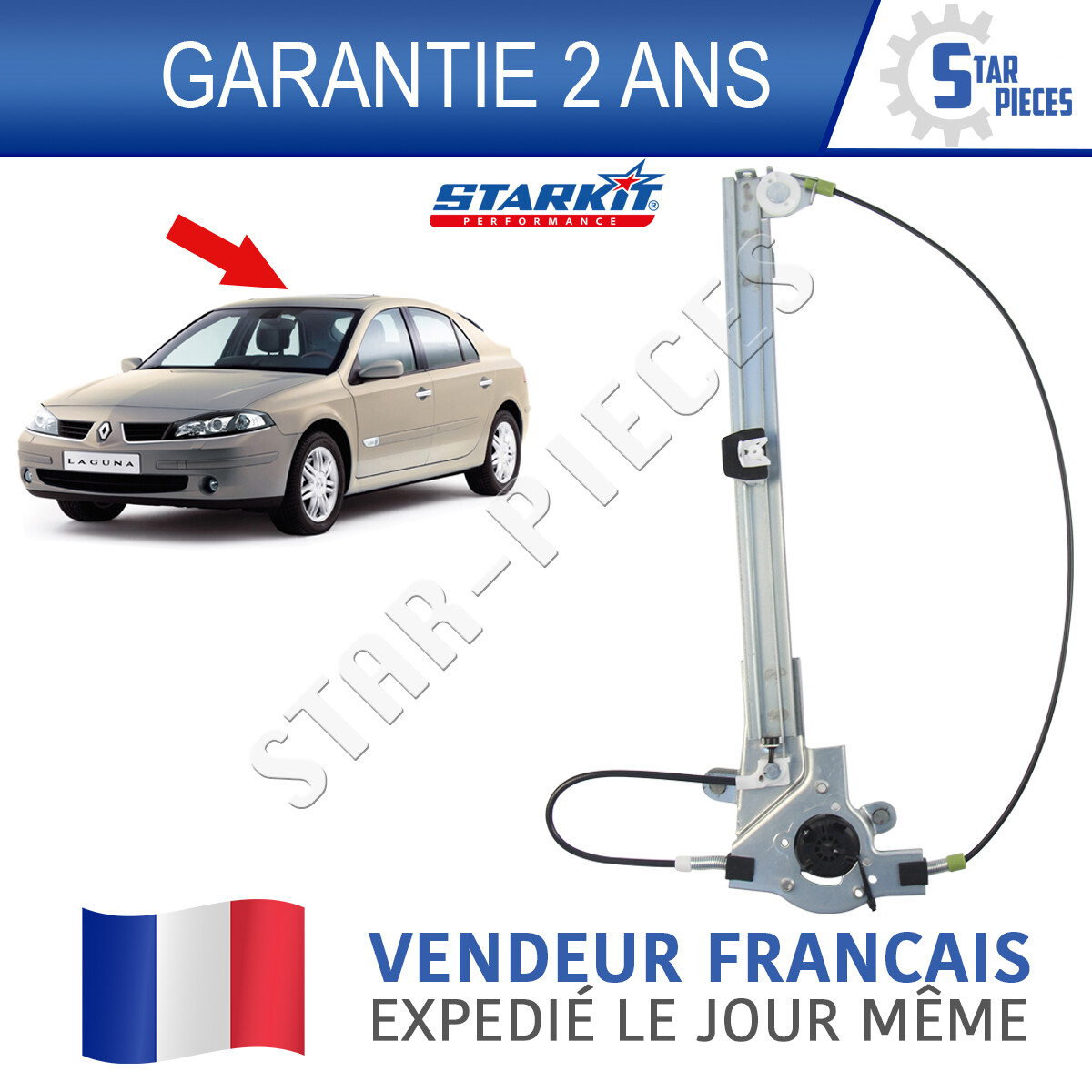 Lève-vitre arrière droit sans moteur Renault Laguna 2 II break berline 2001-2007