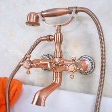 Antique Red Copper Clawfoot Bathroom Bathtub Faucet Handheld Shower Mixer Tap