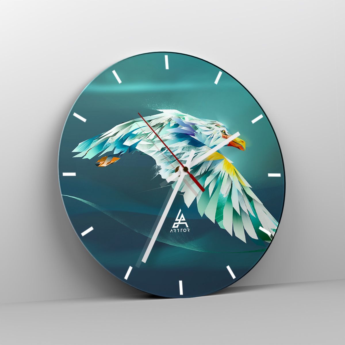 Horloge murale en verre 30x30cm Silencieuse aigle abstraction Wall