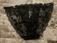 NWT VICTORIA'S SECRET S BLACK LACE GOLD ADJUSTABLE STRAP STRING BIKINI PANTIES