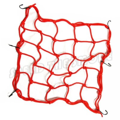 RED 6 Hooks Motorcycle ATV Tank  Fuel Luggage Mesh  Net Web Bungee Bolsa Bag 