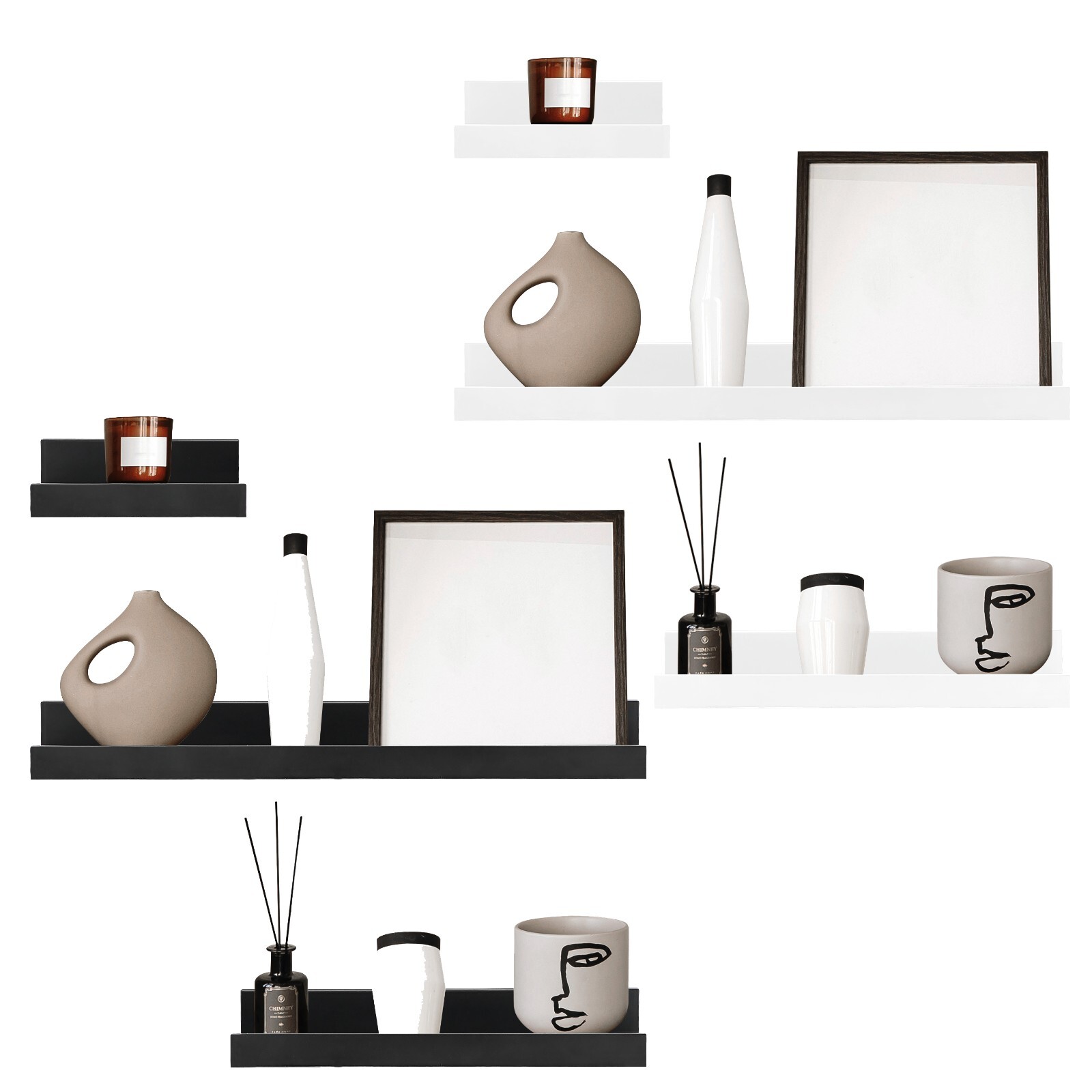 Set of 3 Floating Wall Shelves Black and White