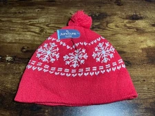Juncture Fleece Lined Puffy Snowflakes Red & White Beanie New With Tags