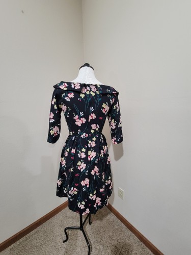 RARE Emily and Fin Bardot Dress with sleeves black floral off shoulder sz Medium - Picture 4 of 6