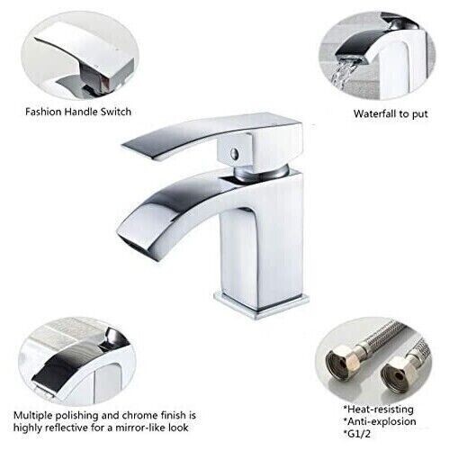 Modern Bathroom Mono Basin Sink Mixer Tap Chrome Single Lever Square Cloakroom - Picture 7 of 10