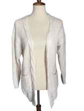 Vintage Open Cardigan Sweater Cream Womens S Pockets Grannycore Cottagecore
