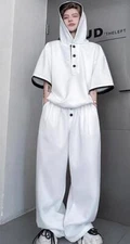 New Men's Youth Hooded Short Sleeve Loose Boys Summer Wide-leg pants Sport Sets