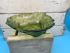 Vintage Green Indiana Glass Loganberry Raised Berries & Leaves Candy Bowl Dish