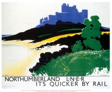 Vintage Northumberland LNER It's Quicker Railway Travel Poster A1/A2/A3/A4